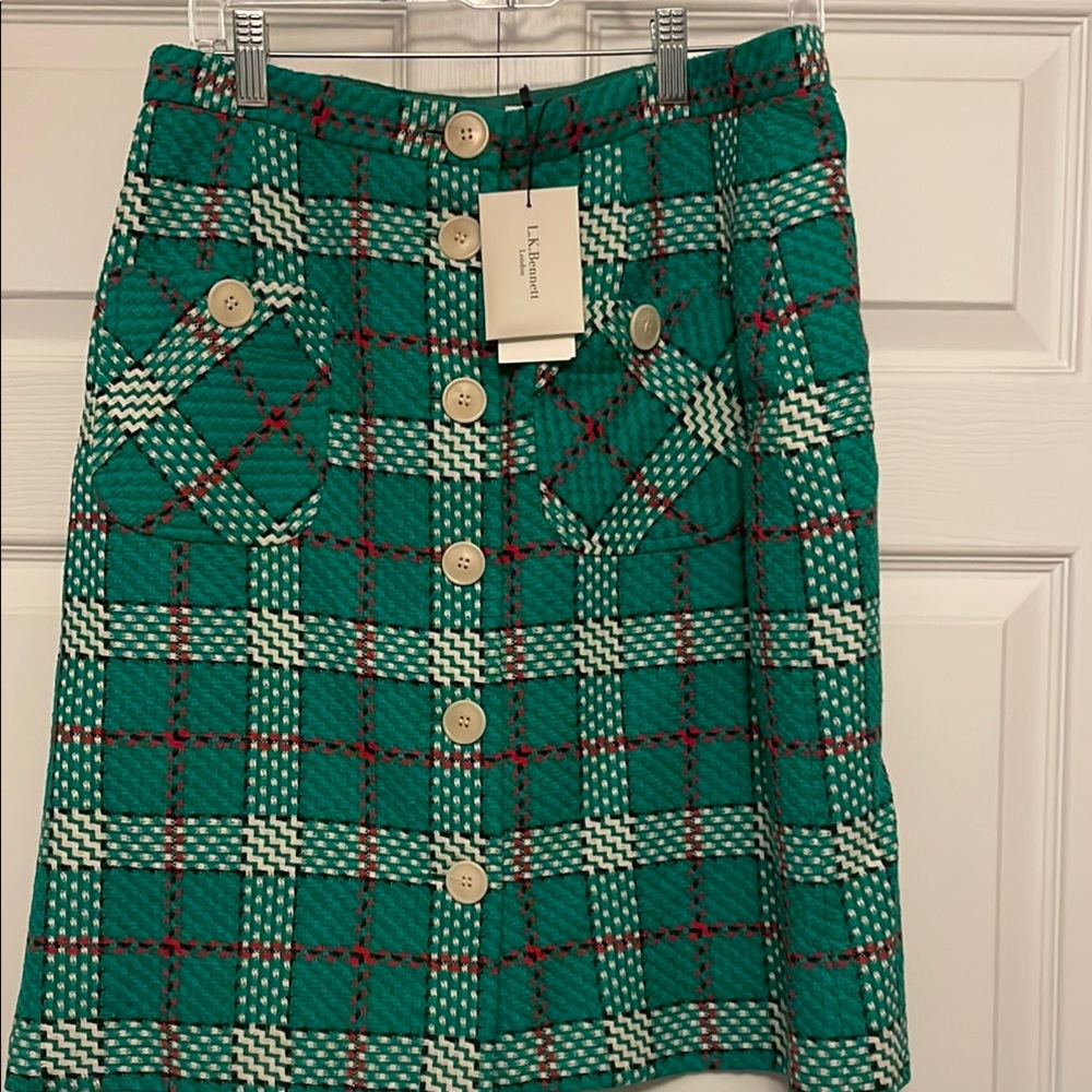 LK Bennett Green Plaid Skirt
